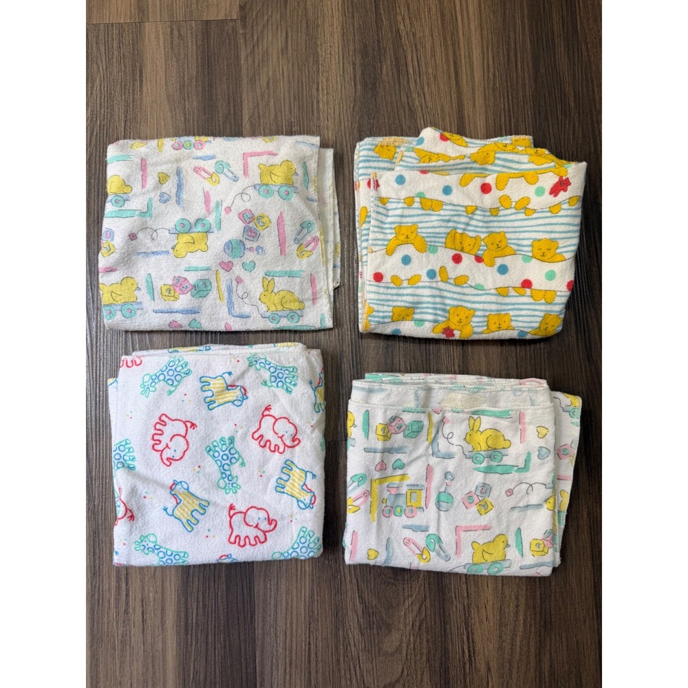 Vintage Receiving Blankets Baby Multi Flannel Lot of 4 Nursery